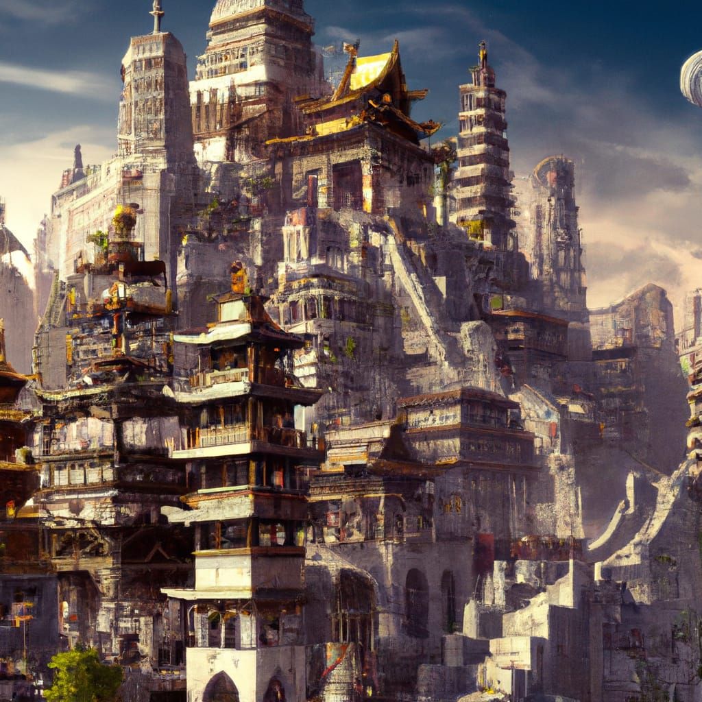 Magical Buddhist Monastery with Tower of Buddha