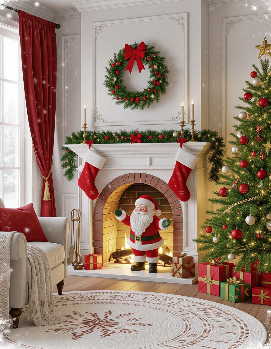 Cozy Watercolor Christmas Living Room With Festive Details