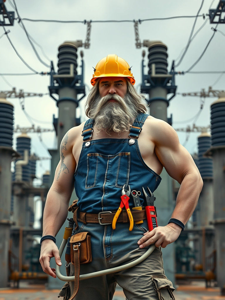 Zeus as Electrician in Industrial Futurism Style