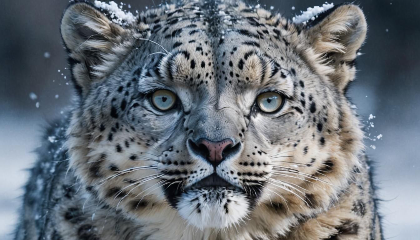 Snow Leopard Leaping Over Blue Flames: Macro Photography