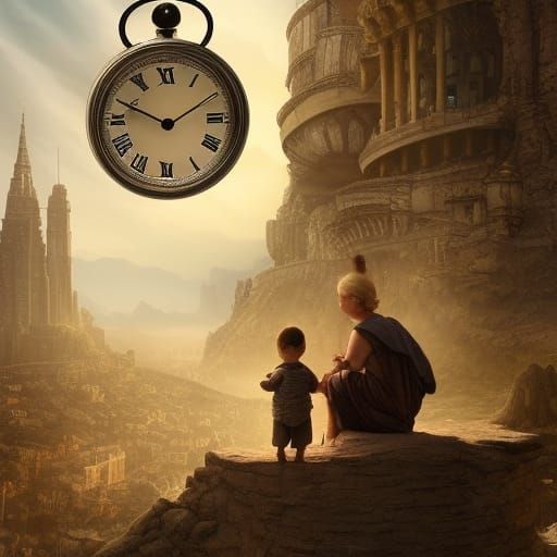 Clock Between Baby and Wise Man: Digital Matte Painting