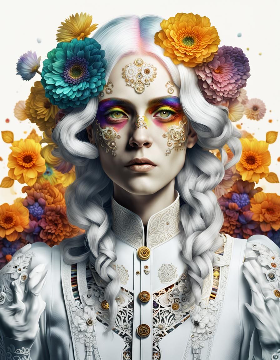 Rainbow Woman Portrait in Art Deco Steampunk Style