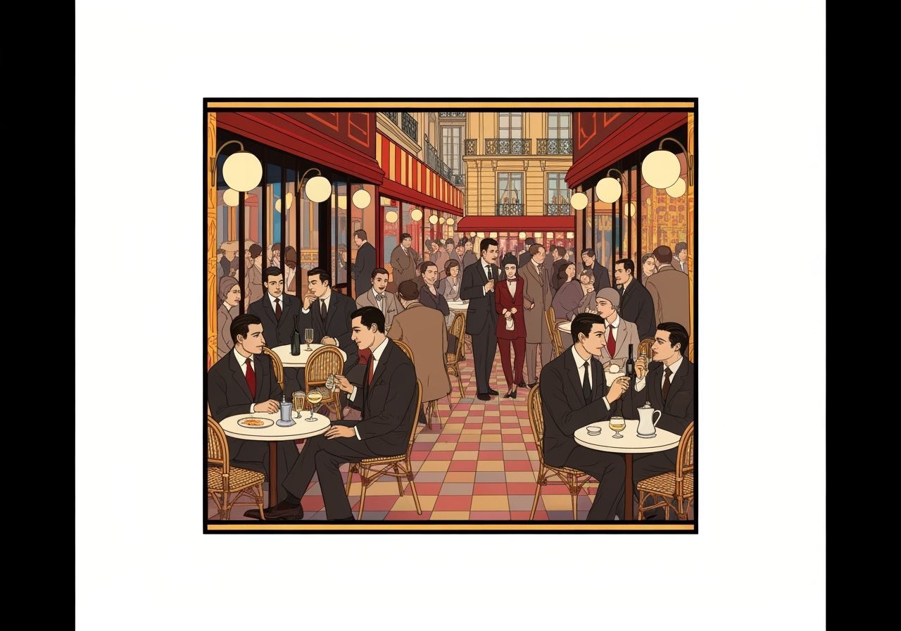 Bustling 1920s Parisian Cafe in Art Deco Style