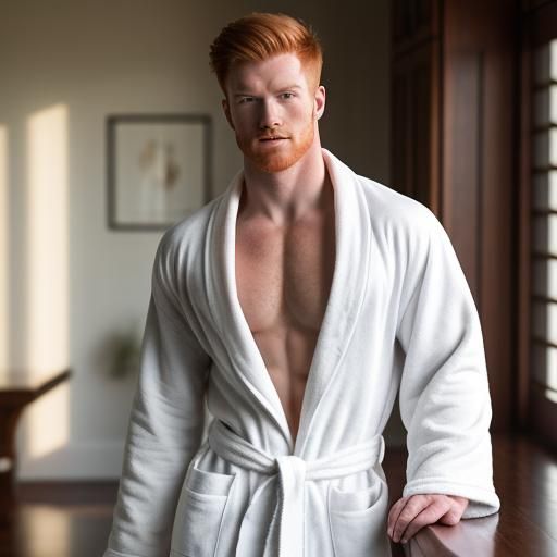 Handsome Ginger Man in Open Bathrobe, Professional Photo