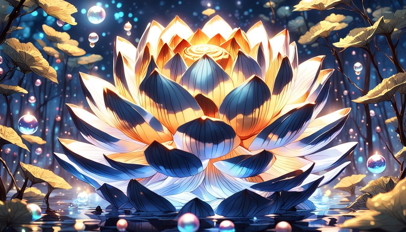 Luminous Lotus Bloom in Forest Clearing: Anime Art