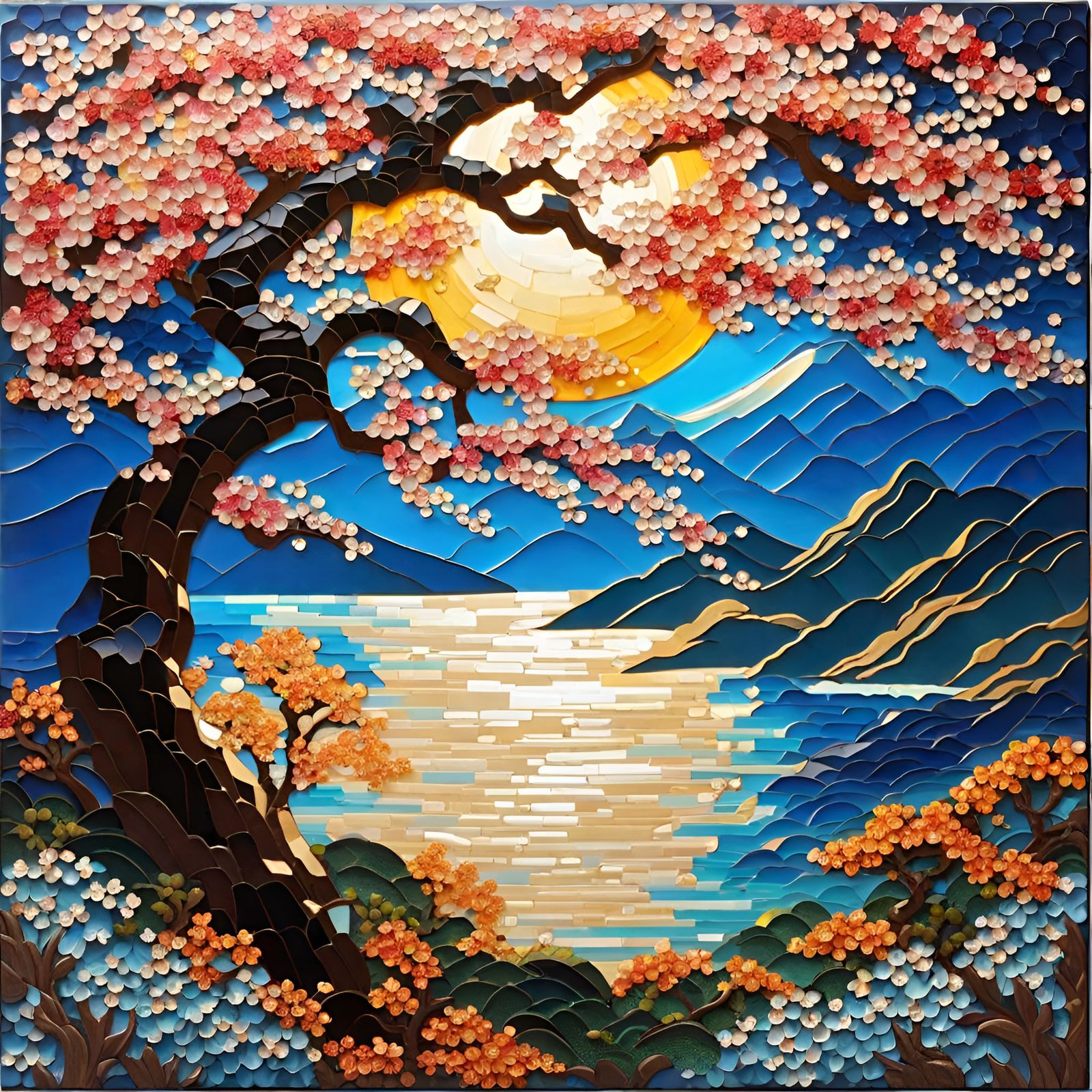 ♻️🗑️ recycled trash into art 🎨🖼️:  100% recycled glass tile🍷🀄️ Japanese mosaic 🌊🌸🌝🌋