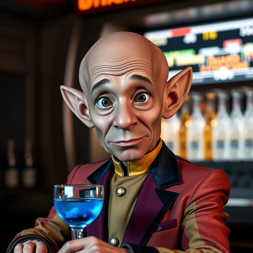 Quark (Armin Shimerman), a light brown-skinned Ferengi with ...