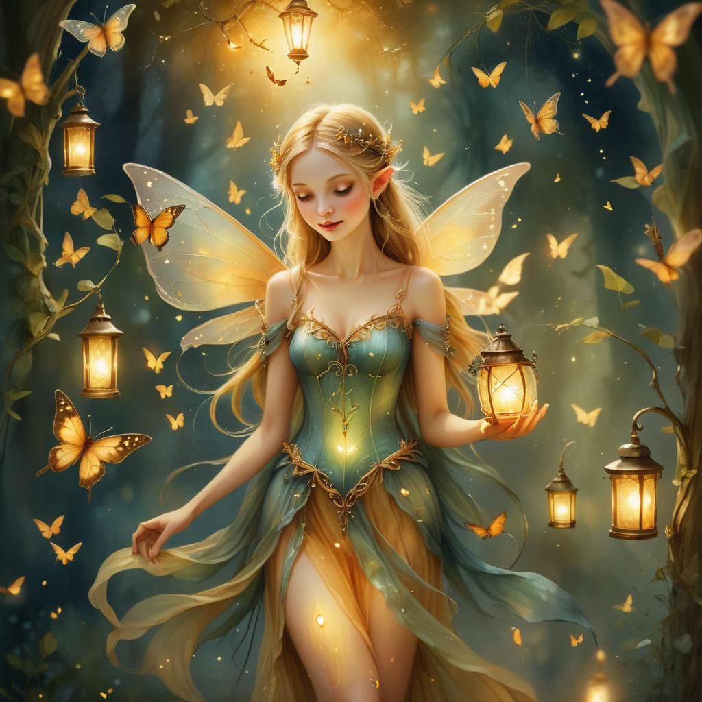 Fairy with Lantern in Whimsical Fantasy Art Style