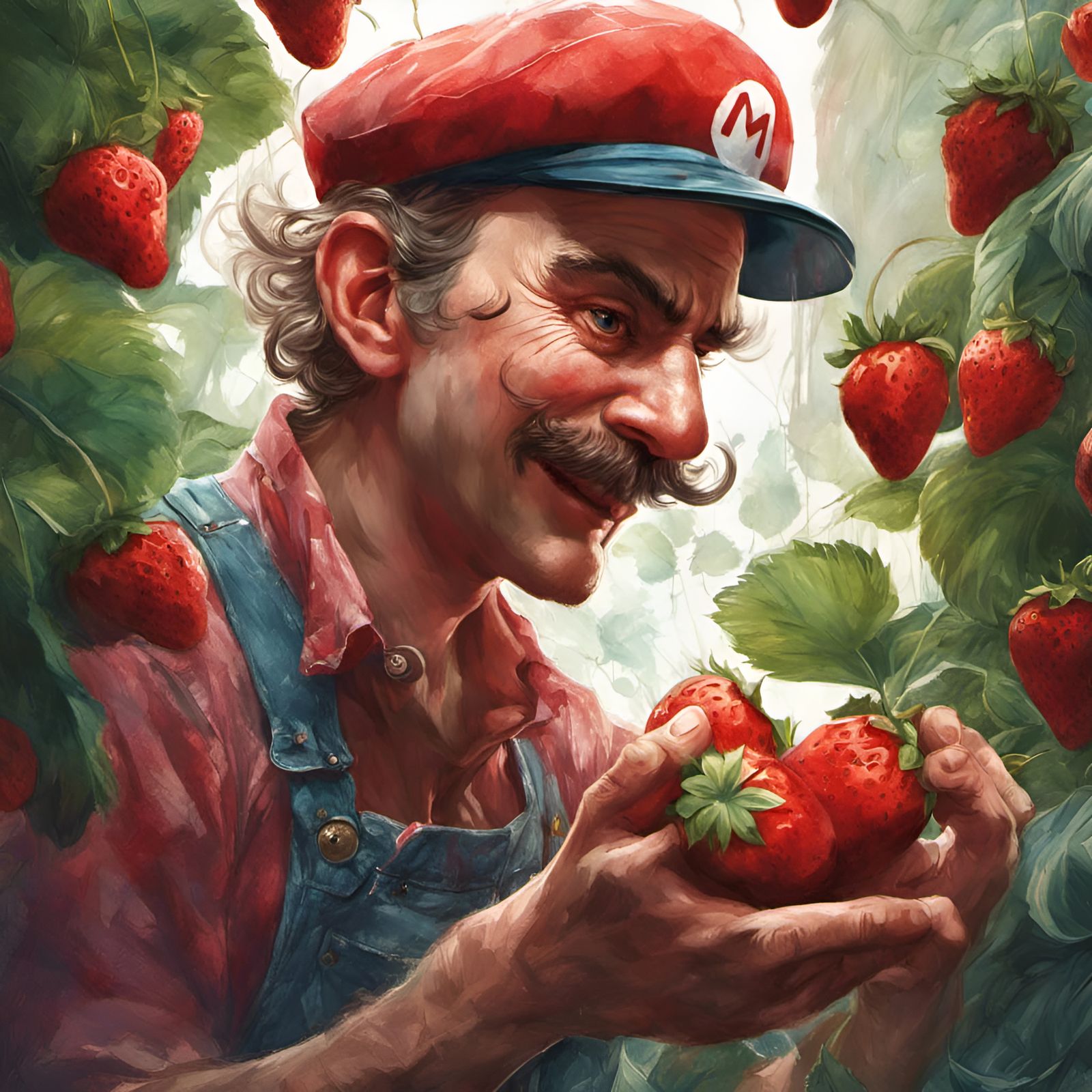 Mario and Strawberry Portrait in Digital Illustration
