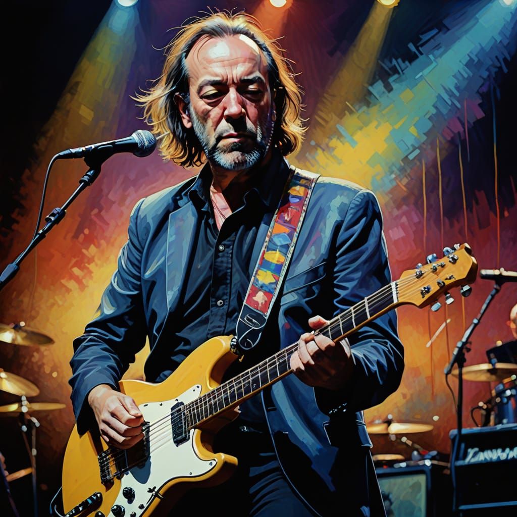 Vibrant Oil Painting of a Rock Band on Stage