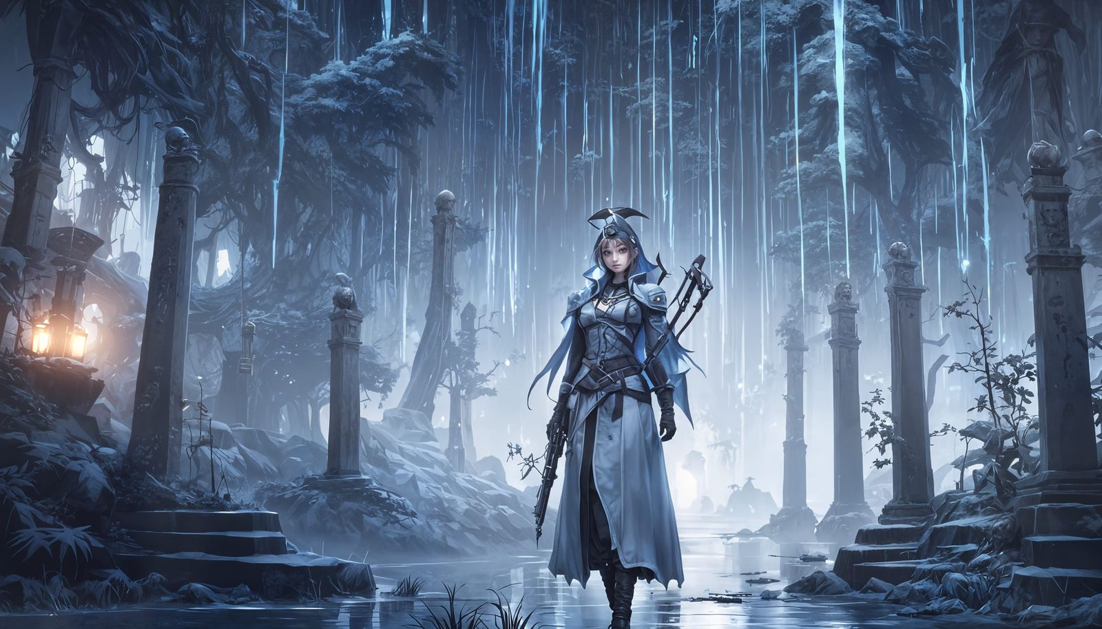 Ethereal Ghost Girl in WWII Uniform, Anime Art