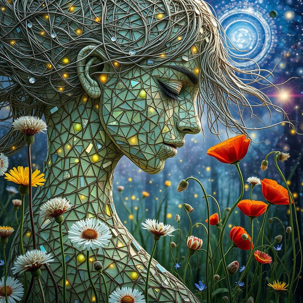 Ephemeral String Woman Kissing Garden, Bio-Art