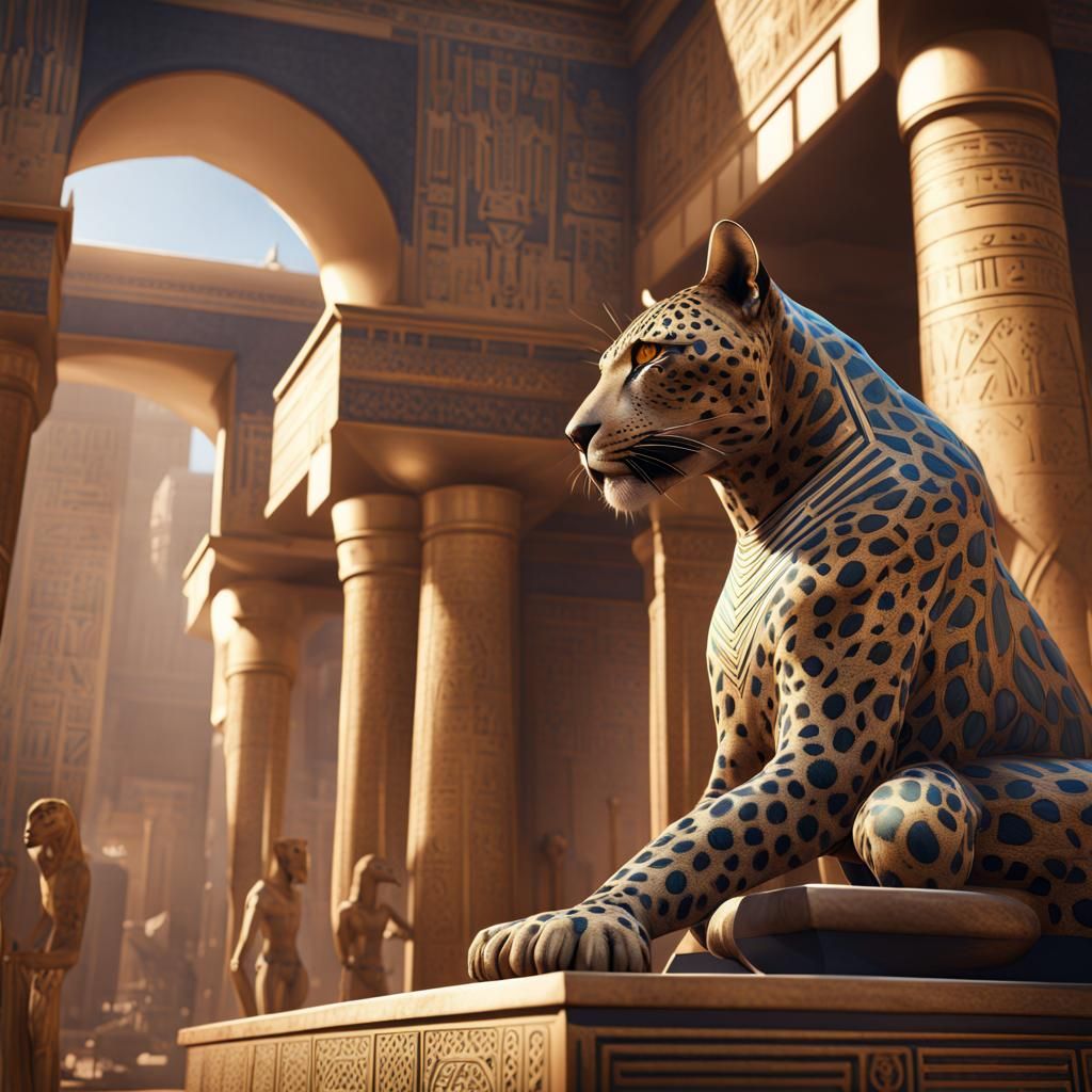 Egyptian Jaguar in Royal Palace: Detailed Matte Painting