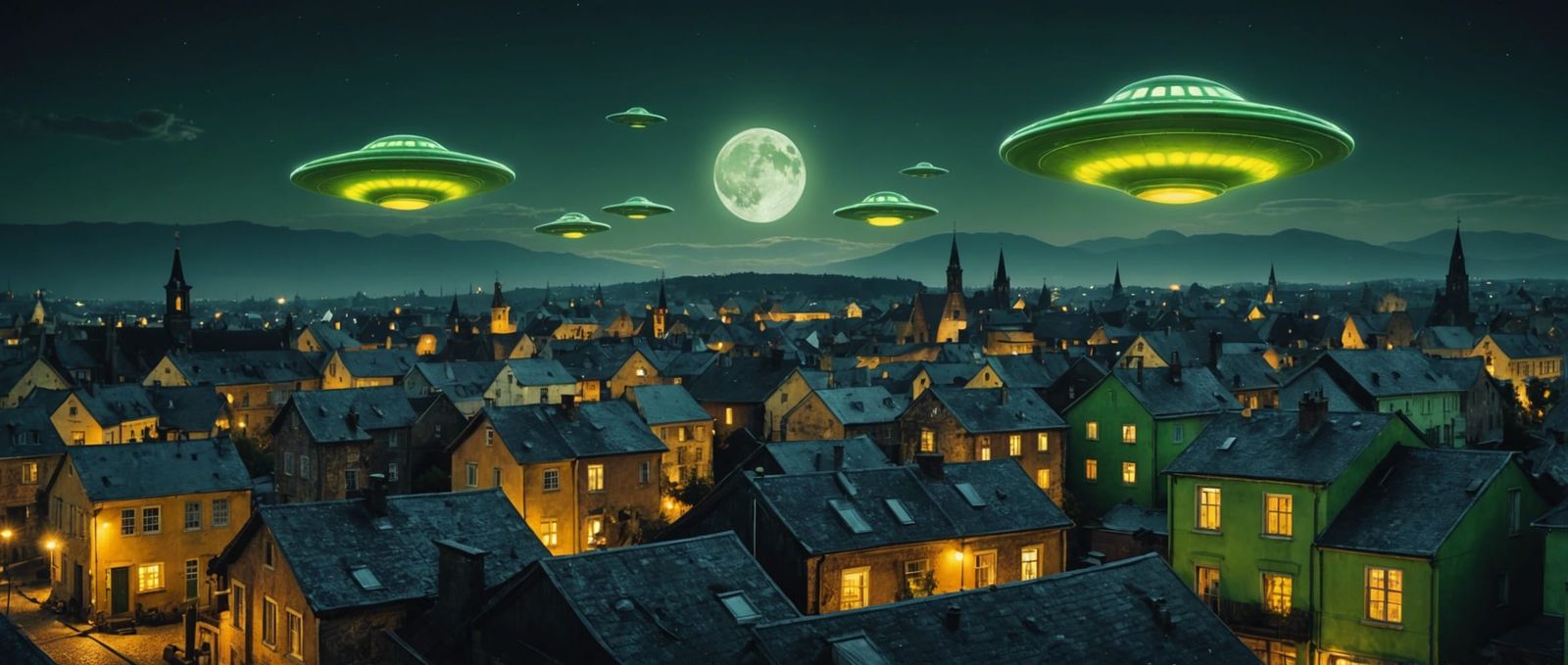 1950s UFO Invasion with Green Aliens