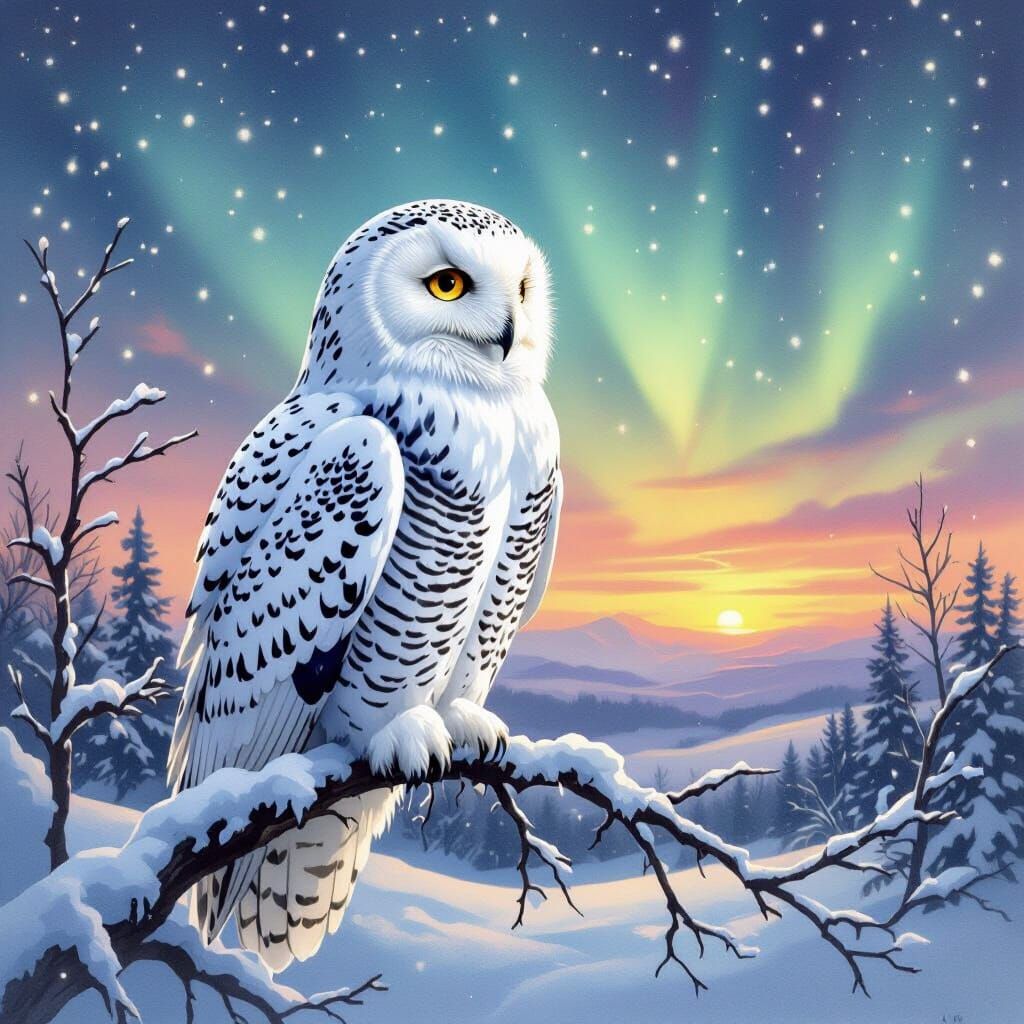 Majestic Snowy Owl in Watercolor Style