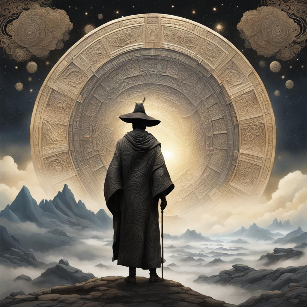 African Explorer at Celestial Gateway, Fantasy Art