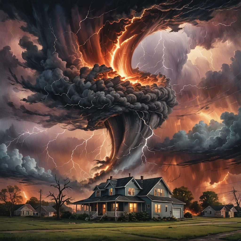 Sunset Tornado Watercolor: Nature's Fury and Beauty