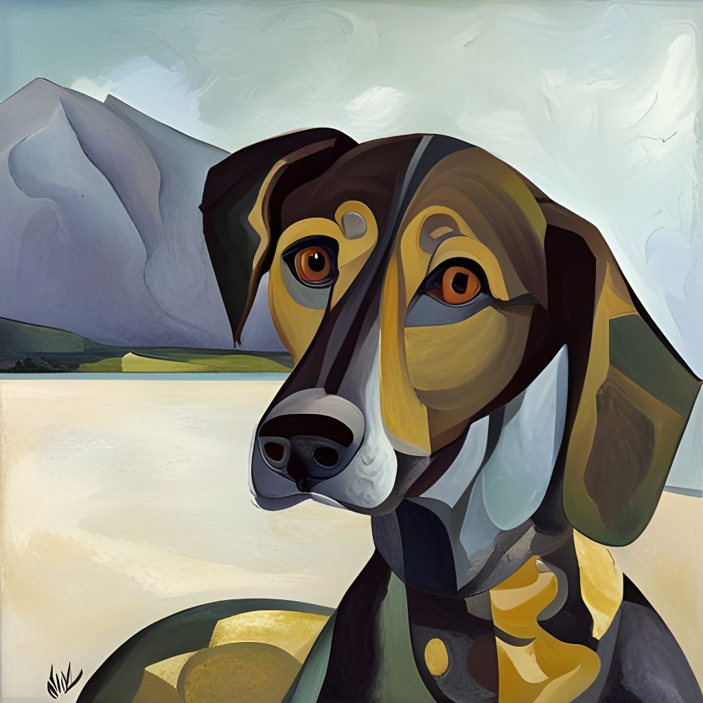 Cubist Dog Oil Painting