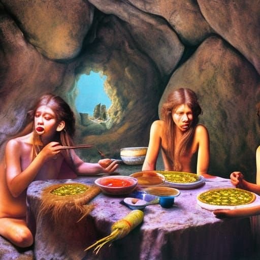 Cave People Eating Spring Rolls in Candyland Wonderland