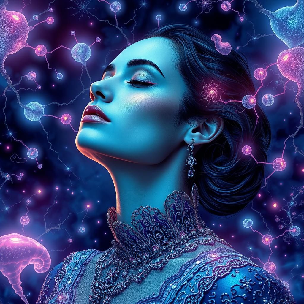 Dreaming Woman in Abstract Digital Art Style