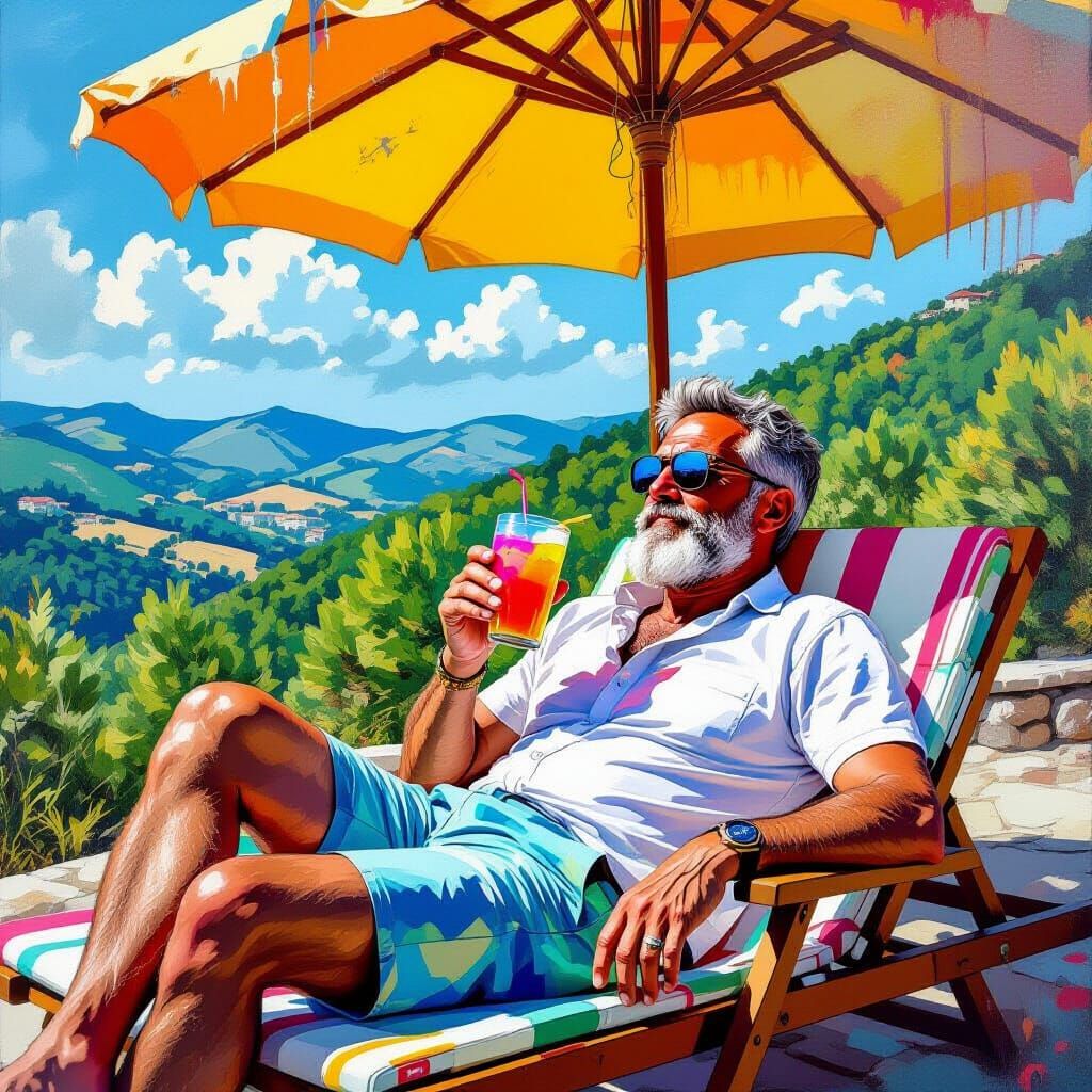 Italian Man Relaxing in Polychromatic Street Art Scene