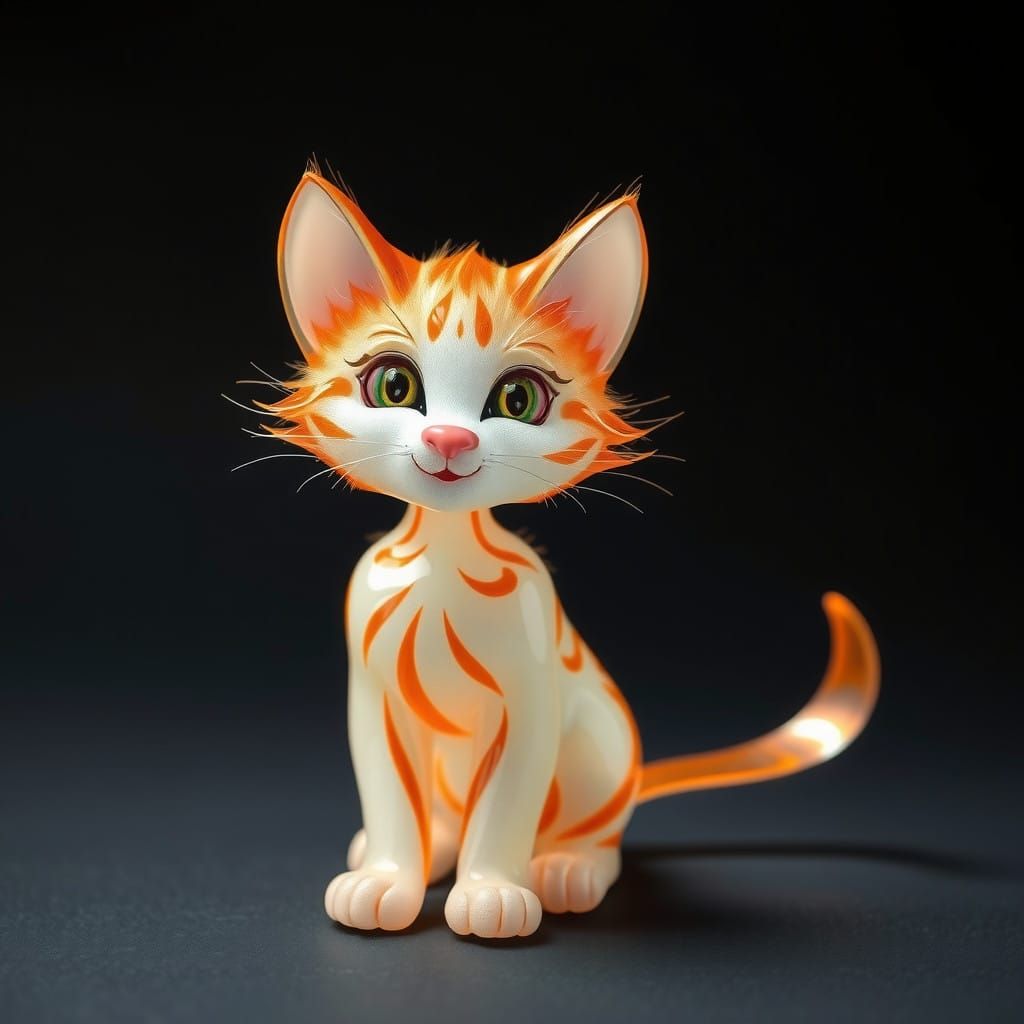 Whimsical Feline Formed from Silk Ribbons