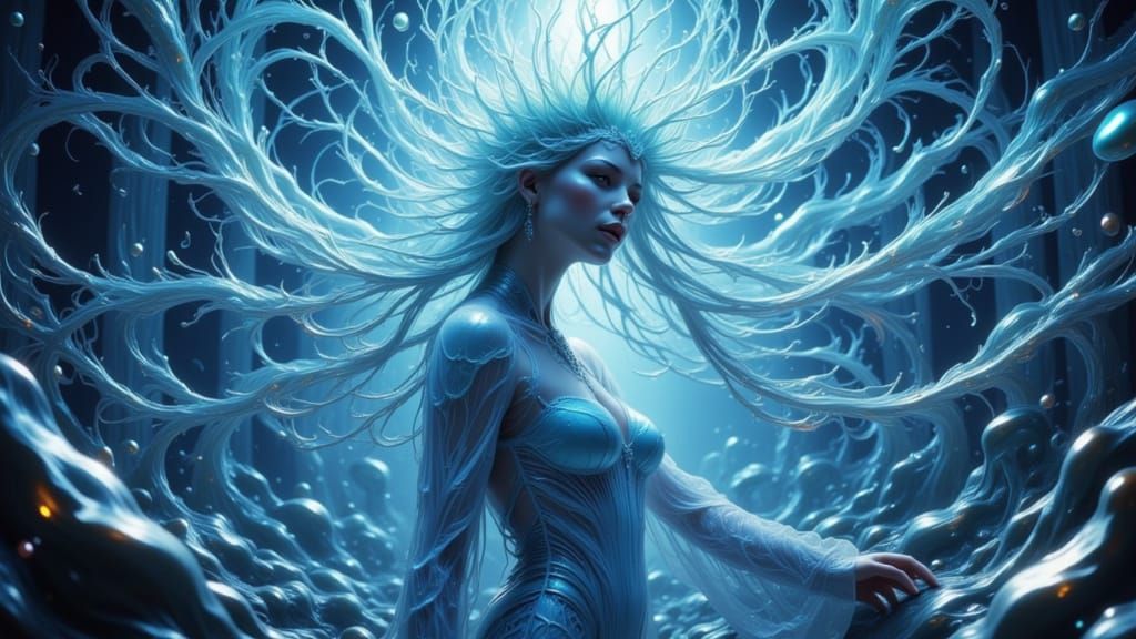 Ethereal Melusine Goddess in Dreamy Fantasy Realm