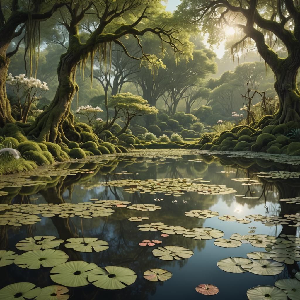 Tranquil Spring Morning Landscape with Vibrant Colors and In...