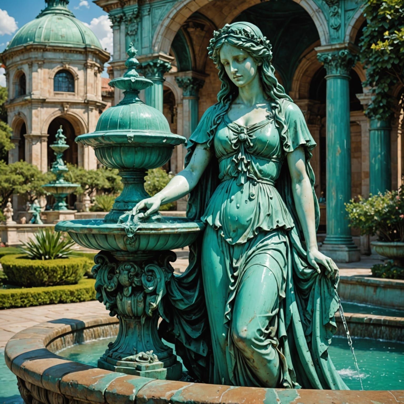 Fountain Lady in Verdigris Glory