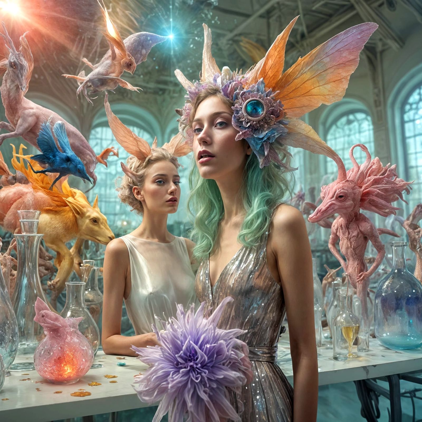 Dreamlike Surrealism: Elegant Beings in a Fantasy Lab