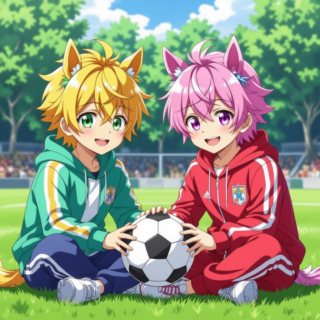 Anime Boys with Horse Ears in Cel-Shaded Style