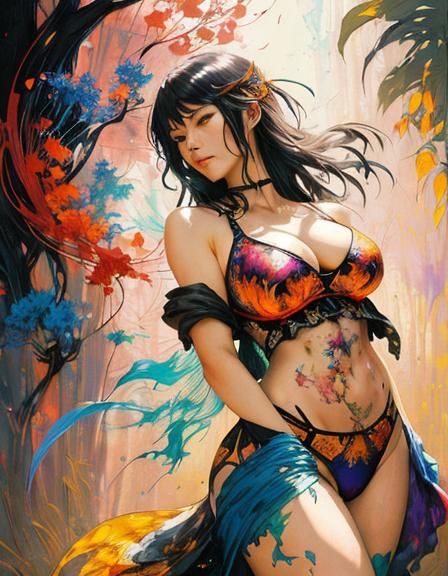 Voluptuous Figure in Akihabara Street, Hyperrealistic Fantas...