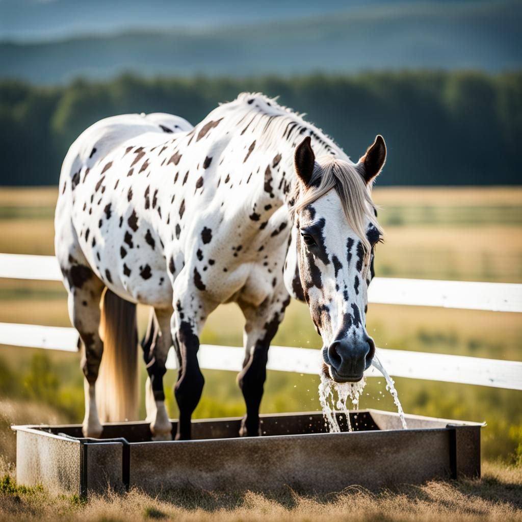 Appaloosa Horse Drinks in Field: Professional Photography