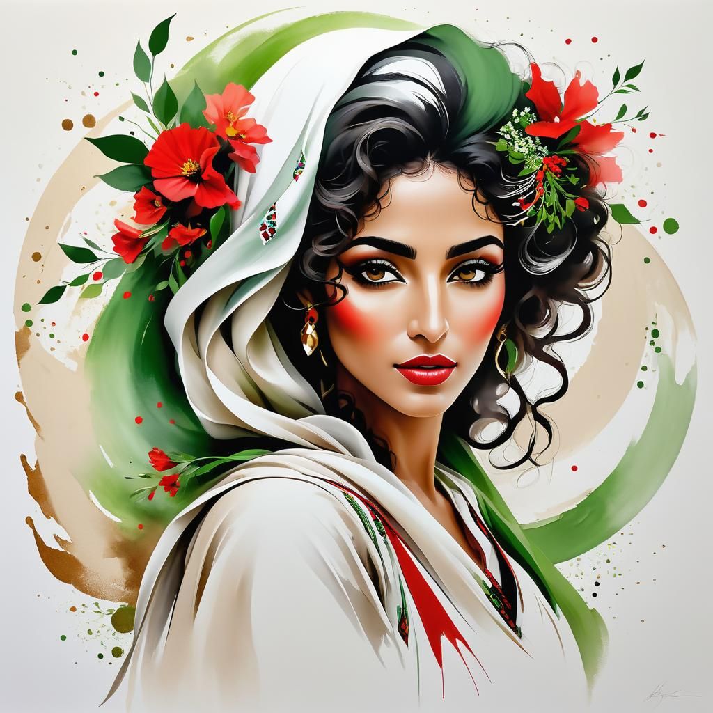 Minimalist Portrait of Arabic Woman with Flowers