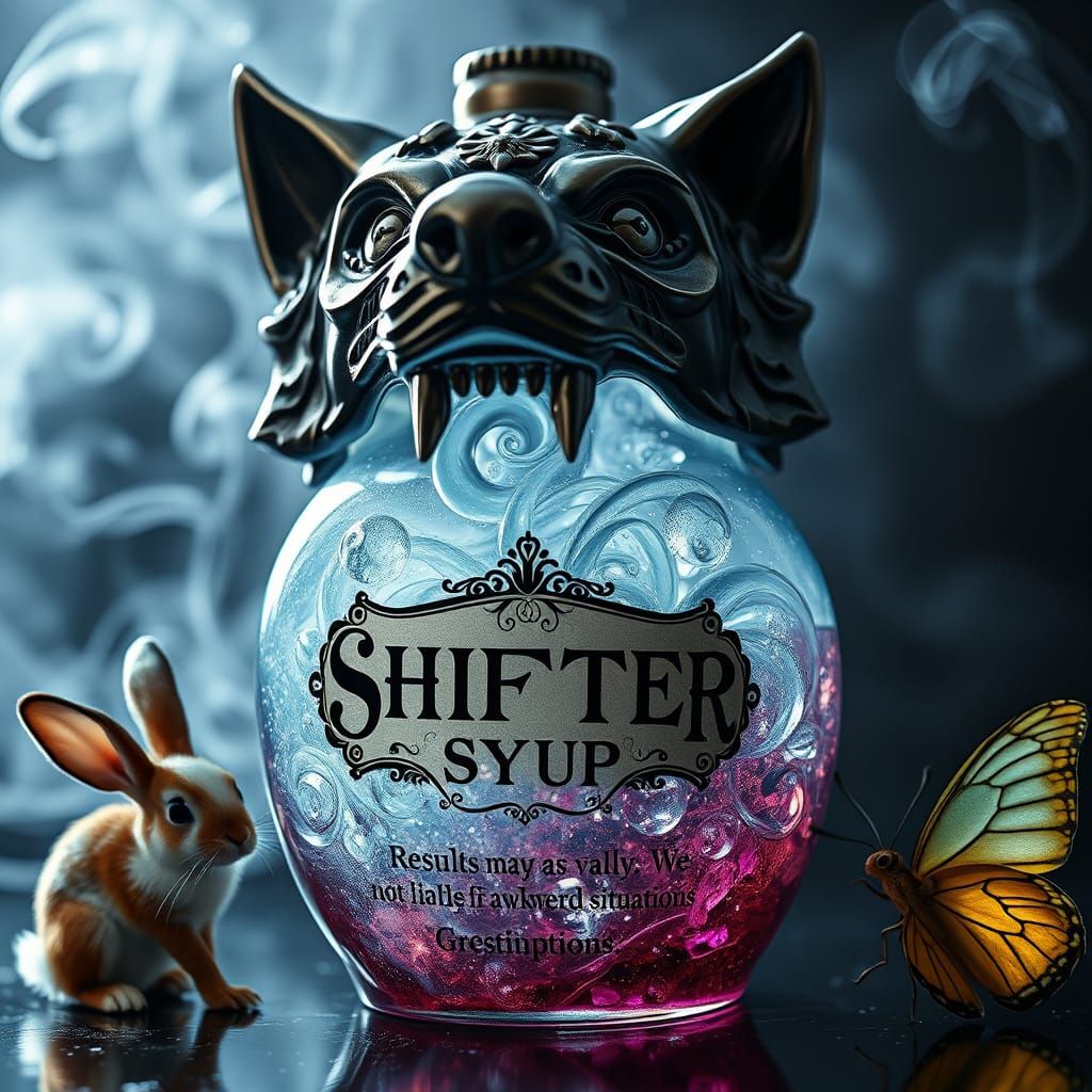 Bubbling Potion in Ornate Wolf Vial, Dark Fantasy Style