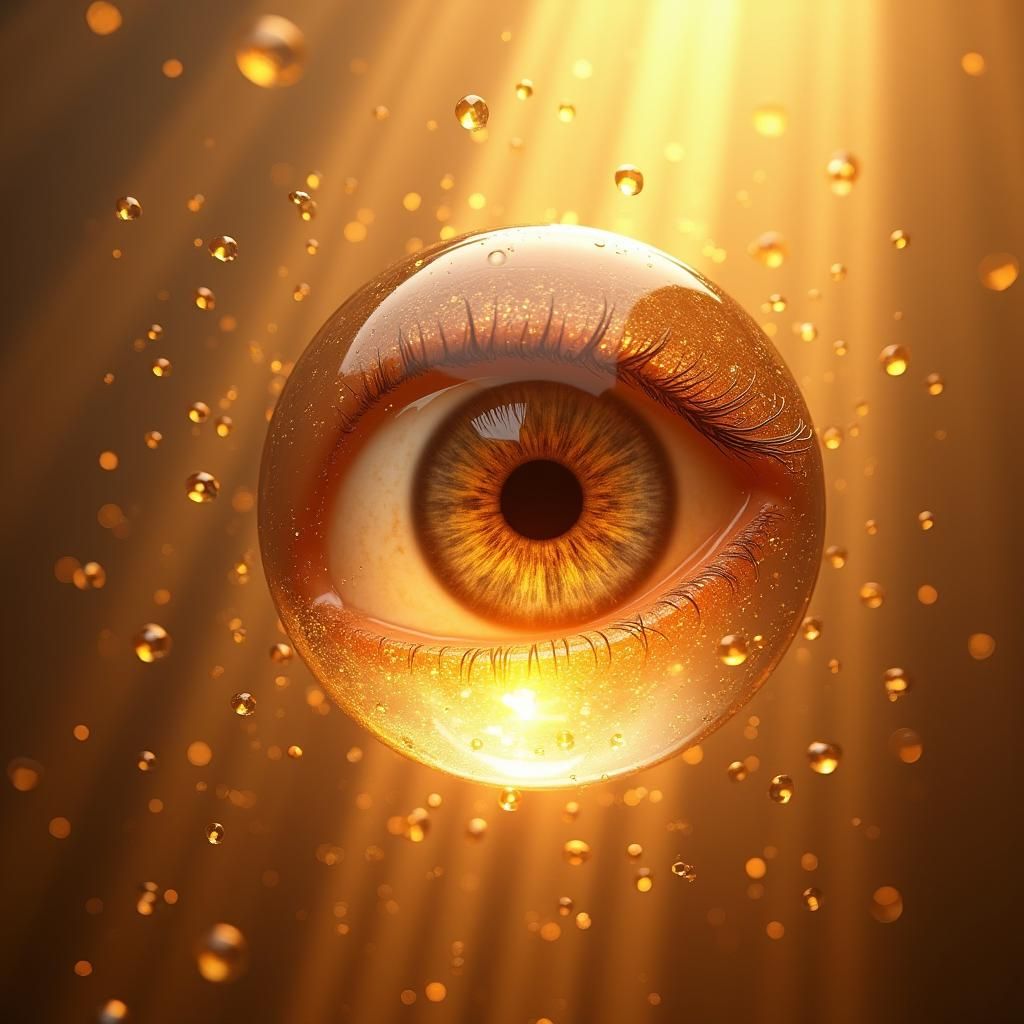 Hyperrealistic Eye Encapsulated in Luminous Droplet