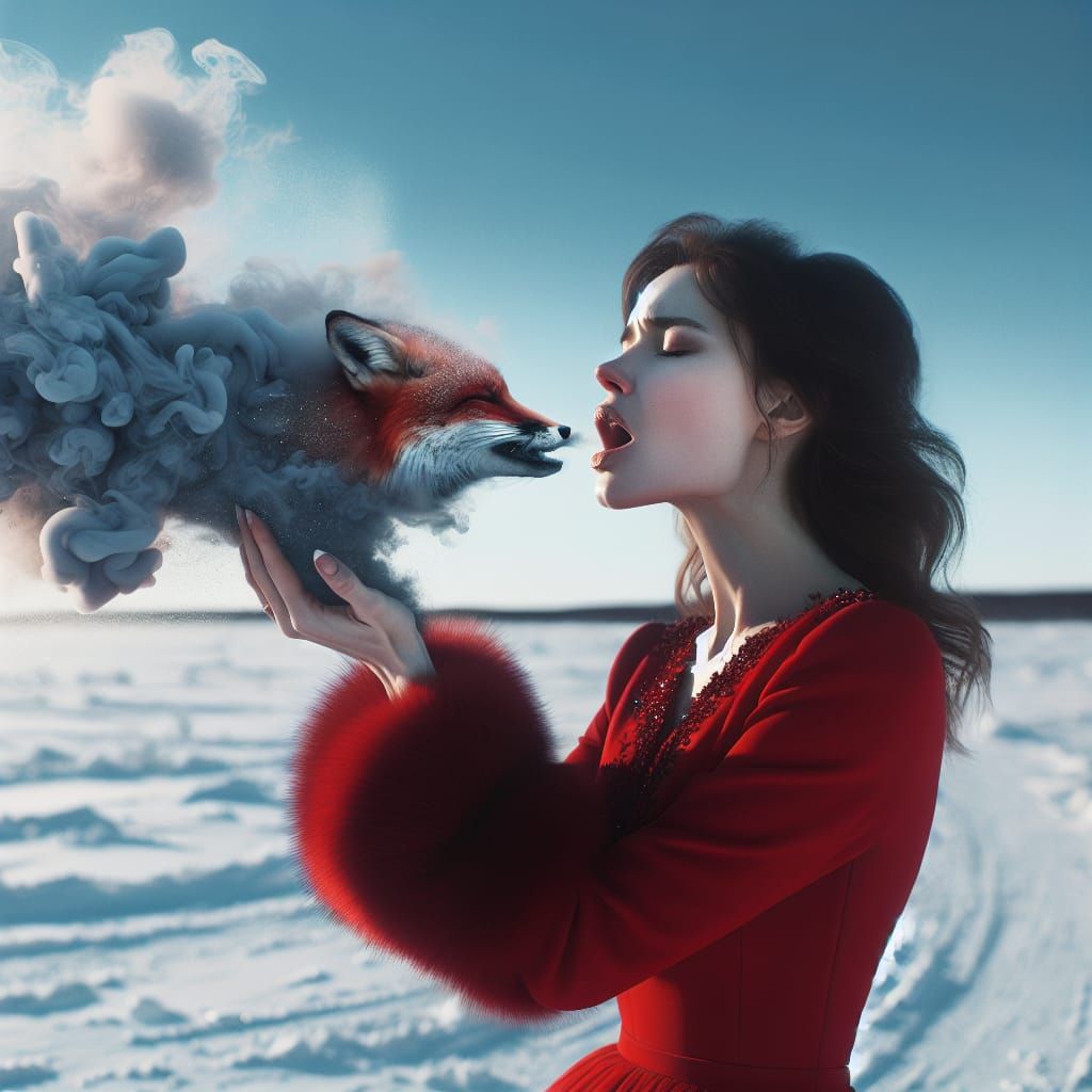 Woman's Breath Forms Animals in Tundra