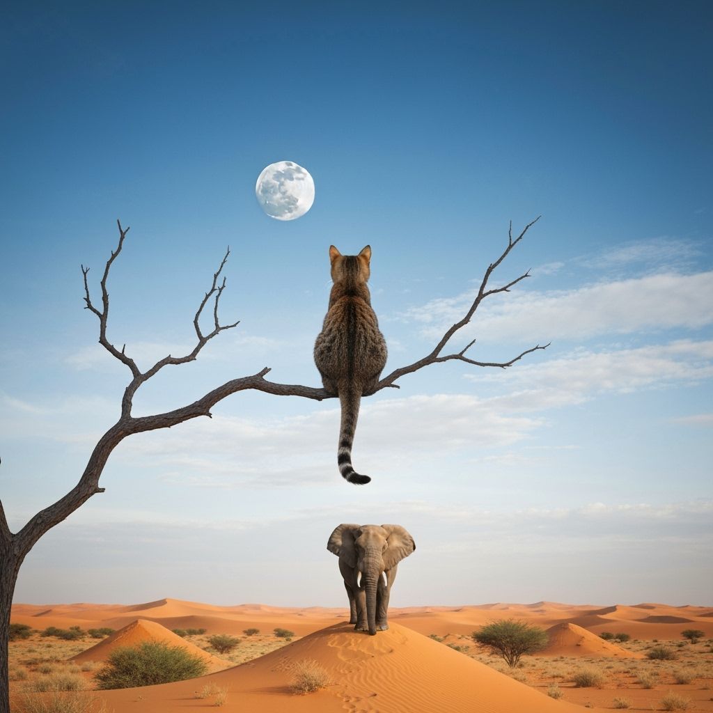 Surreal Cat in Desert Landscape, Digital Art