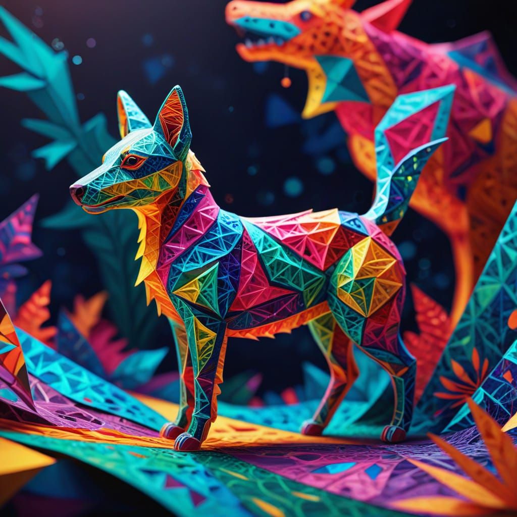 Abstract Vector Art: Multicolored Tissue Paper Animal Suncat...