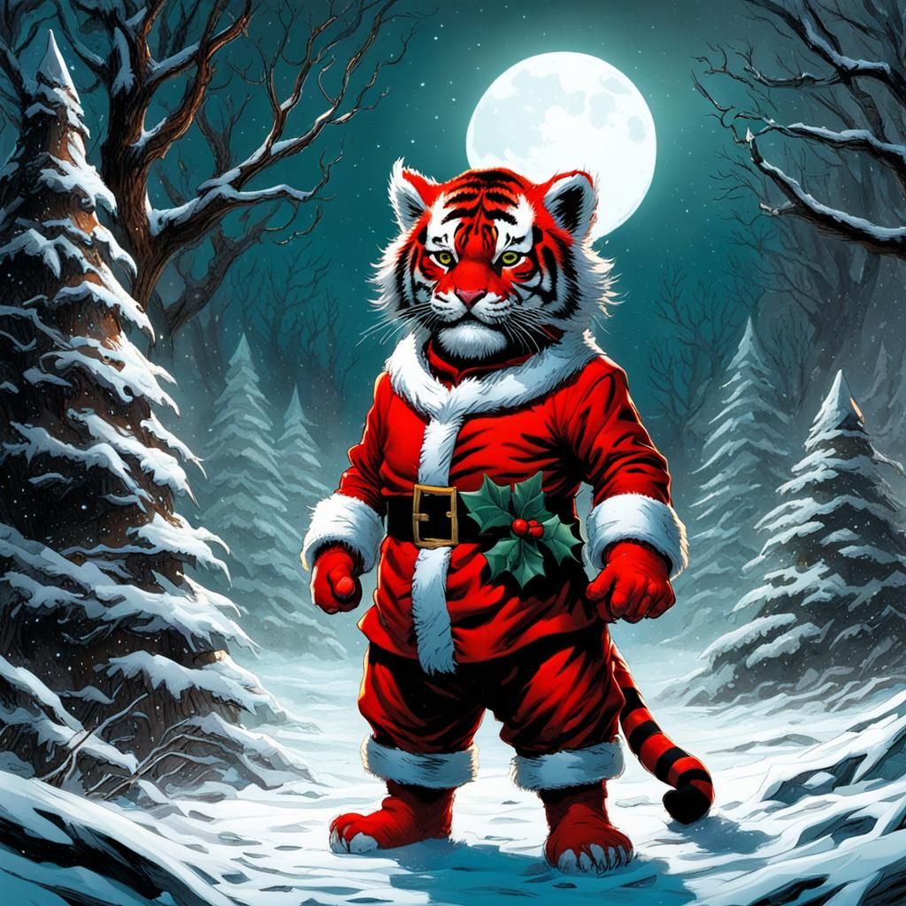 Baby Tiger Claus in Winter Wonderland