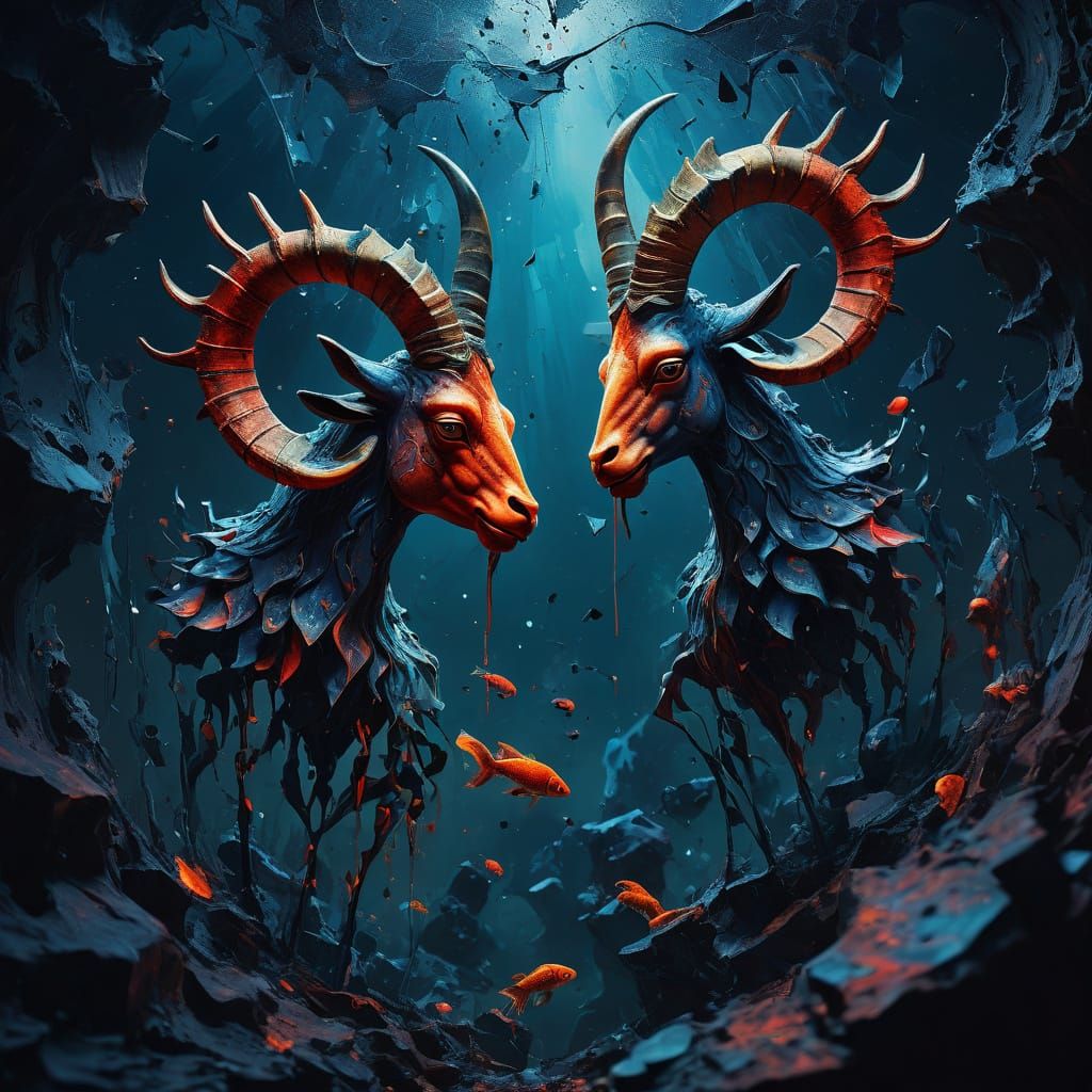 Surreal Zodiac Dreamscapes: Pisces and Aries in Cosmic Turmo...