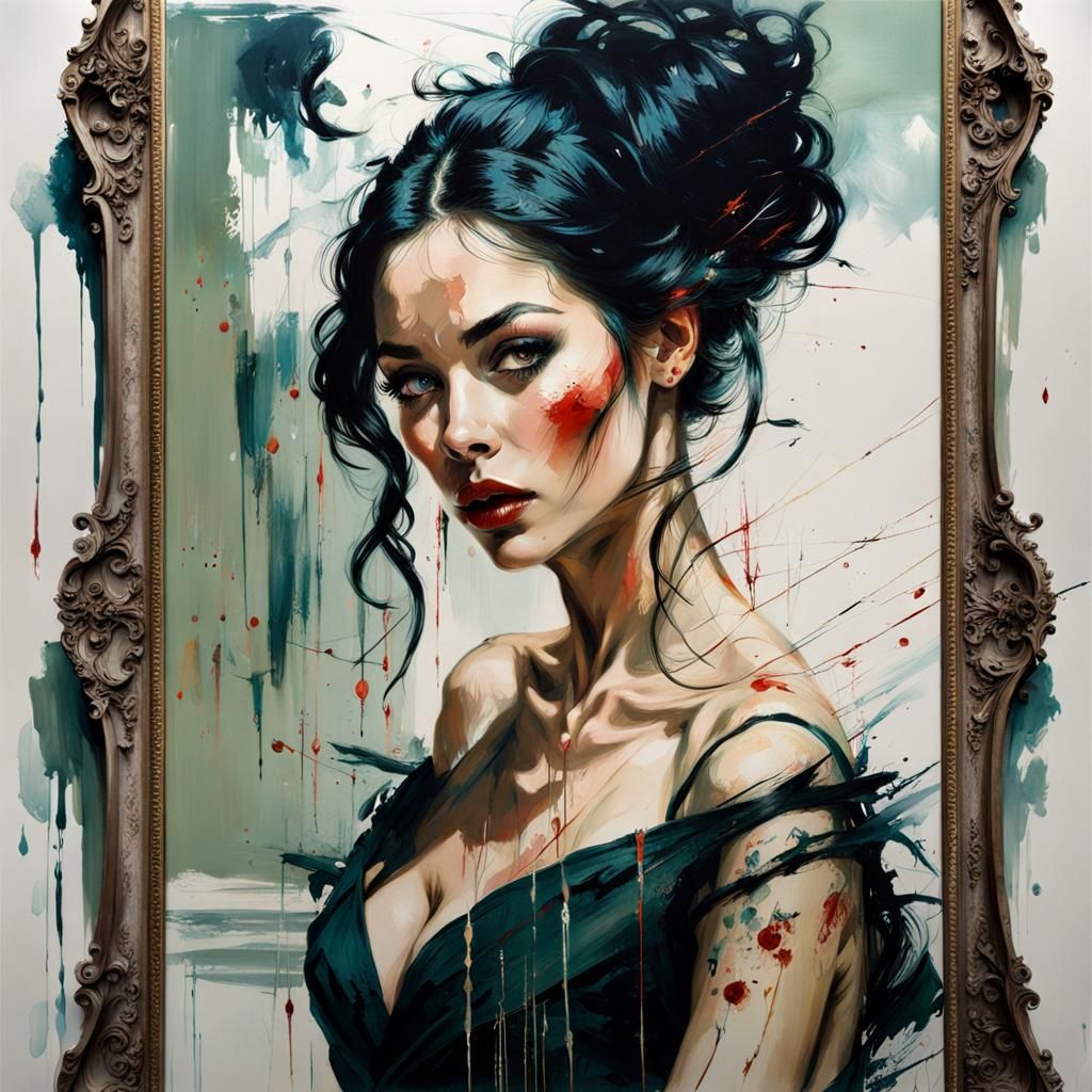 Glamorous Woman Admiring Reflection in Pin-Up Style