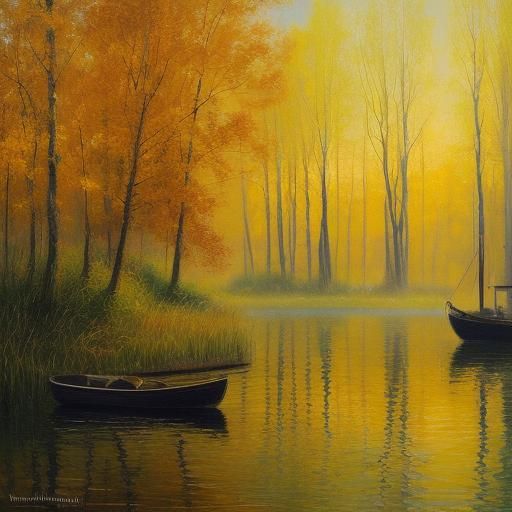 Woman by Lake in Oil Painting with Golden Light