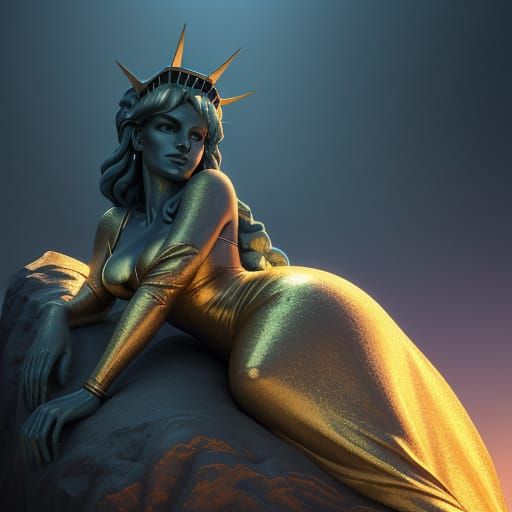 Vibrant Pin-Up Statue of Liberty in Oil Painting Style