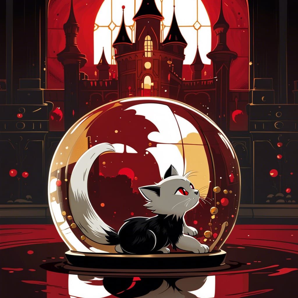 Adorable Cat Playing with Glass Sphere in Anime Style