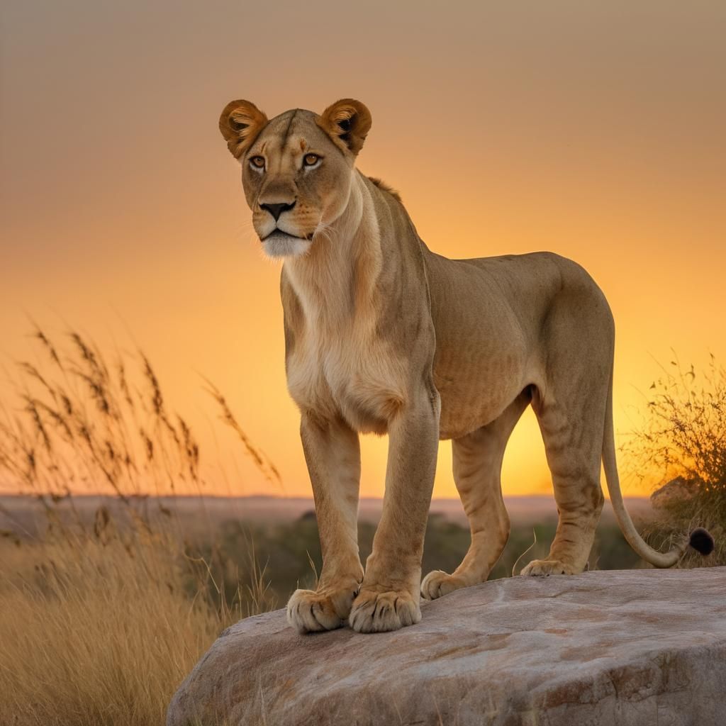 Lioness Gazing at Sunset: Wildlife Photography