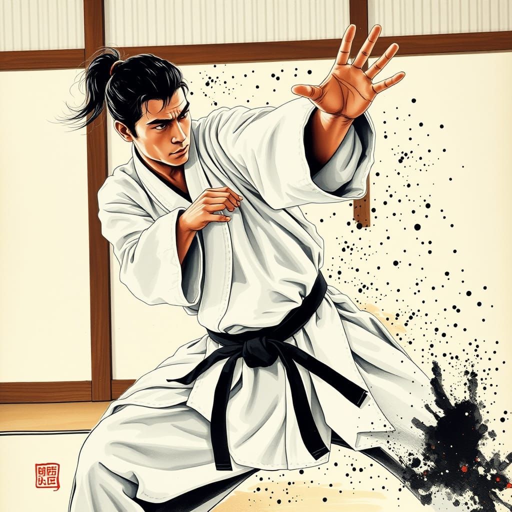 Jujutsu Master in Action: Chinese Ink Painting