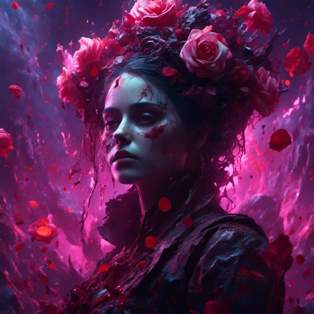 Lonely Rose Loses Petal in Dark Fantasy Style