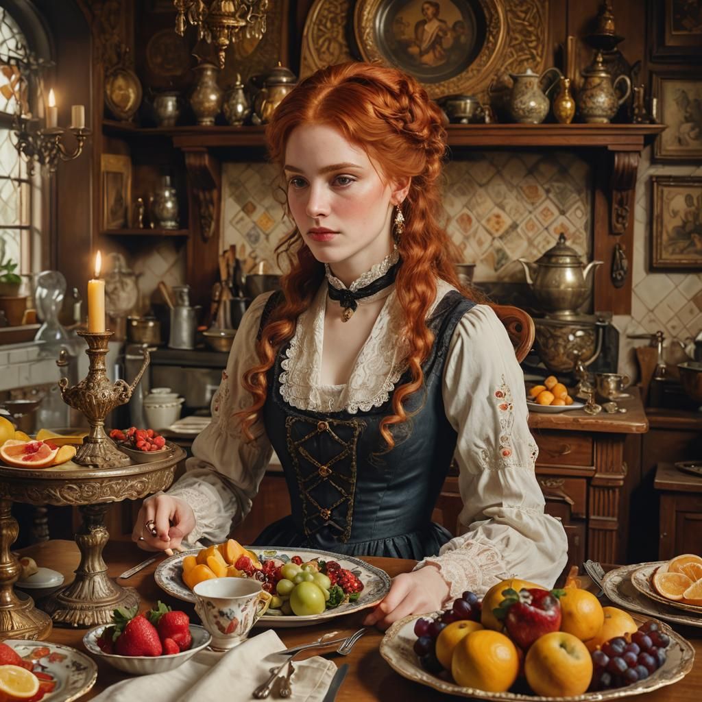 Victorian Era Still Life of Red-Haired Girl