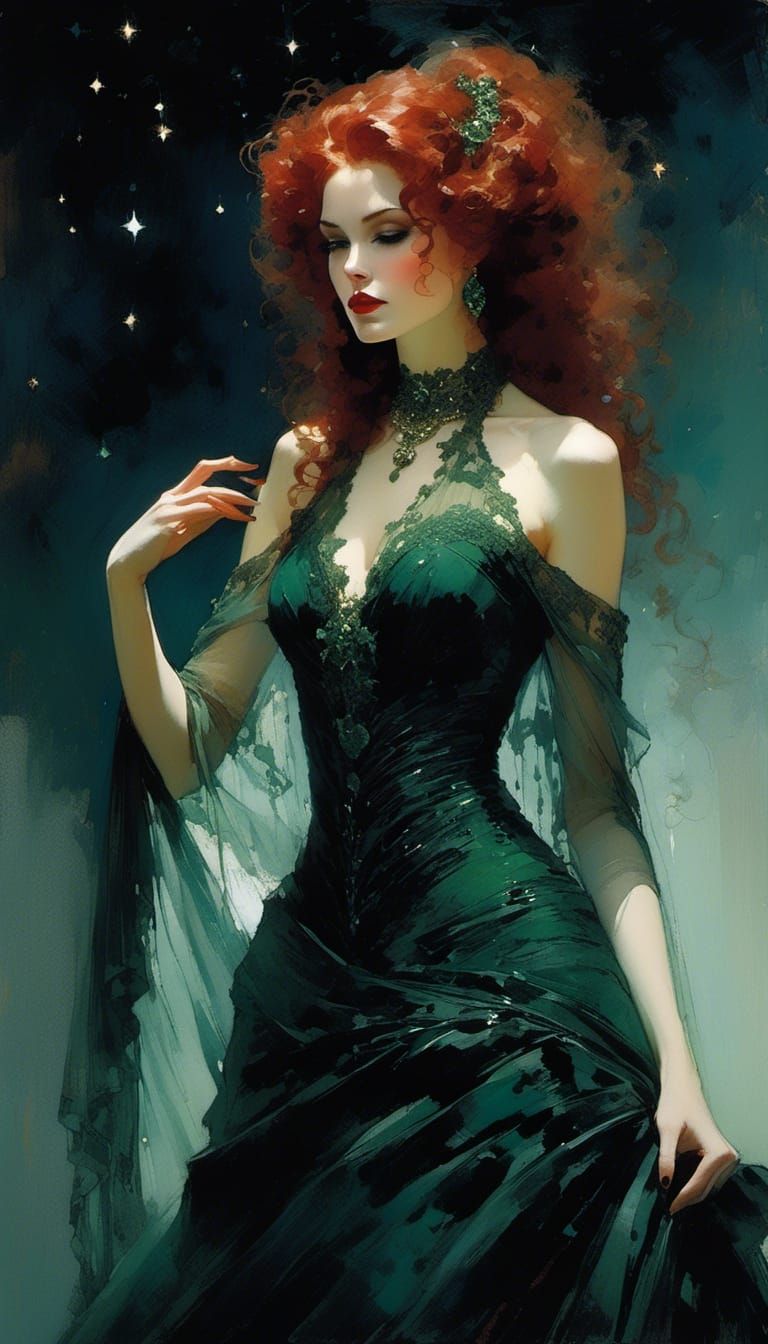 Vampiress Bride Elena in Green Gown